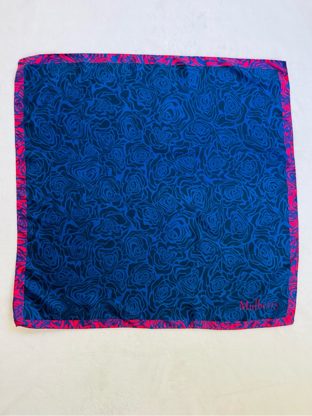 Mulberry Organic Silk Rose Floral Square Scarf Blue Pink Italy 26”